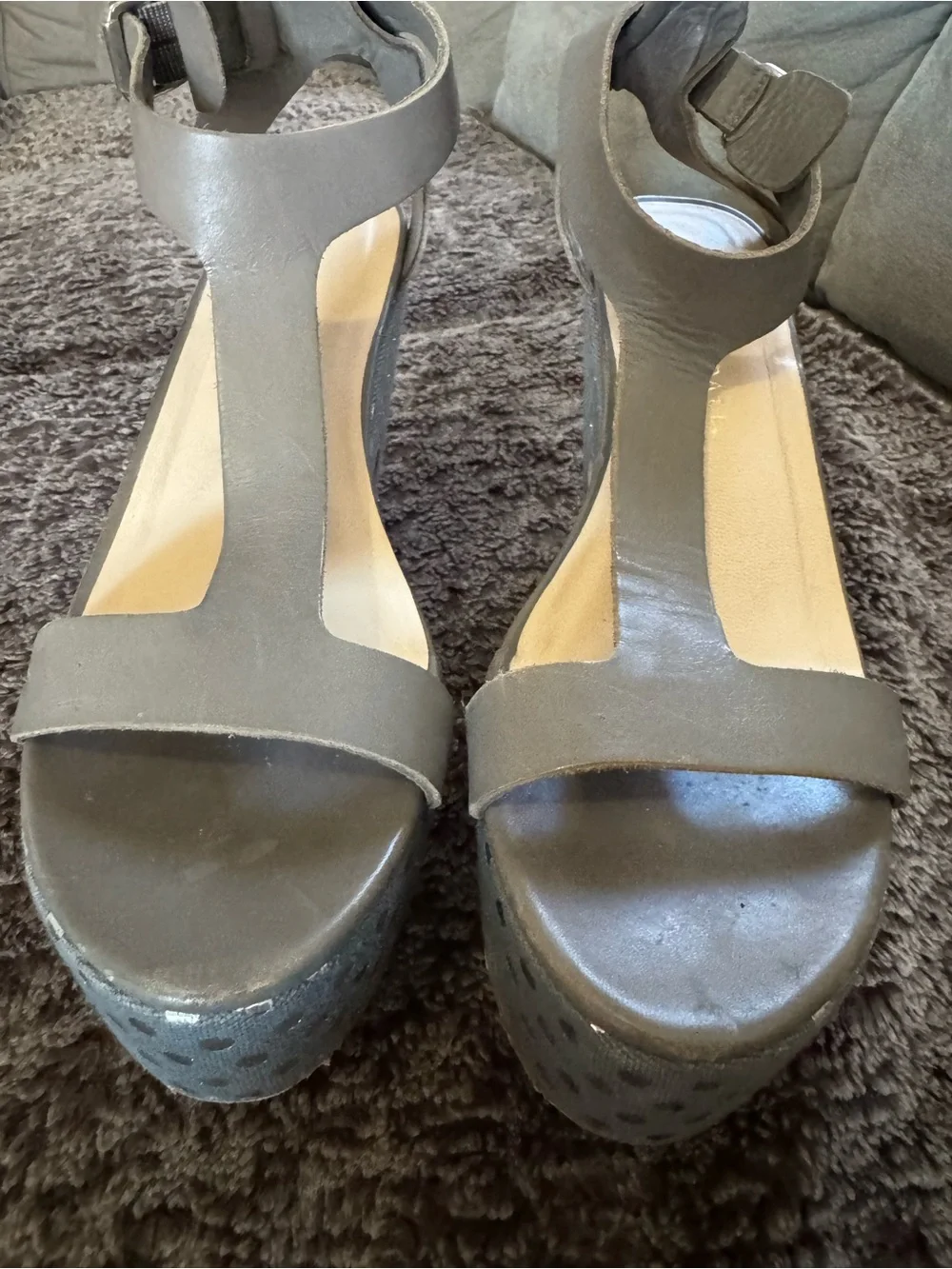 Loeffler Randall Gray Platform Sandal with Silver Polka Dots